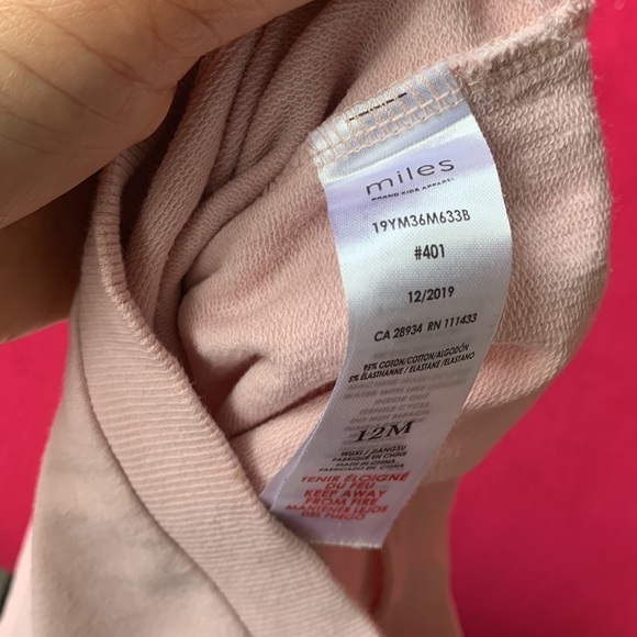 Toddler Miles Baby Sweatsuit 2 pieces blush pink size 12 M top 18M bottom - Picture 4 of 6